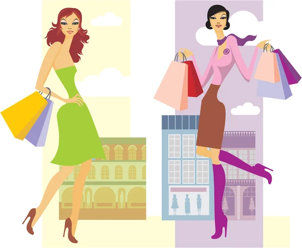 Shopping filles — Image vectorielle