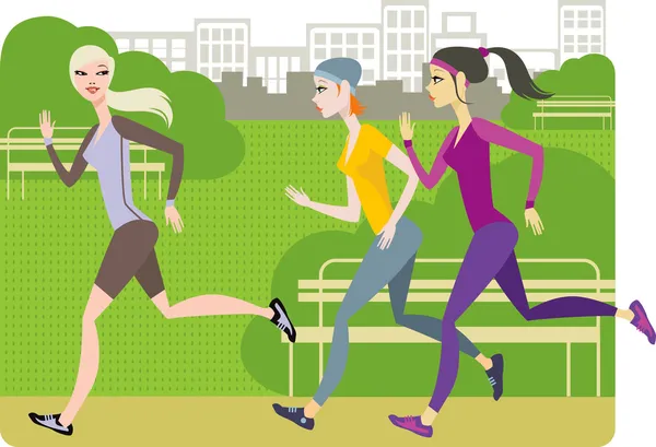 Meninas jogging — Vetor de Stock