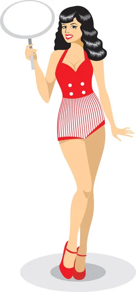 Pin-up girl holding blank card — Stock Vector