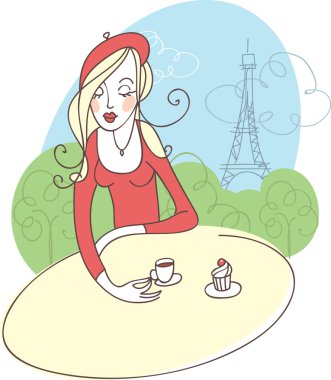 French girl in cafe clipart