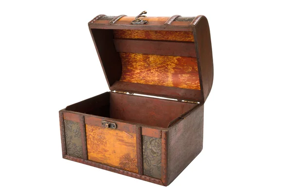 Otevřít hrudník, dřevěný kufr — Stock fotografie