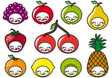 Happy fruits faces, vector clipart