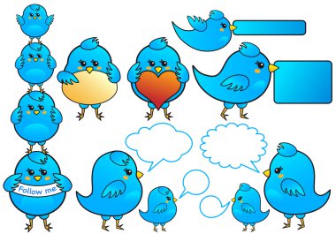 Blue bird icons, vector clipart