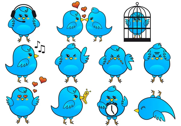 Iconos de aves azules, vector — Vector de stock