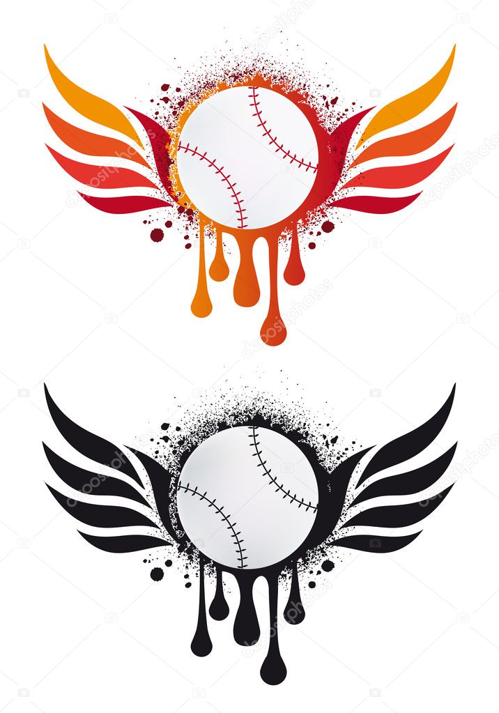 Baseball with fire wings, vector
