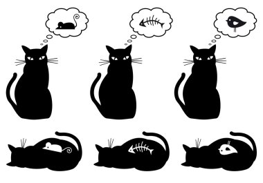 Hungry and bellyful cat, vector clipart