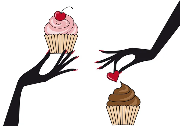 Händer med cupcakes, vektor — Stock vektor