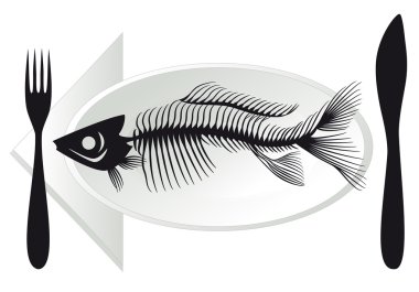 Fish bones on plate, vector clipart