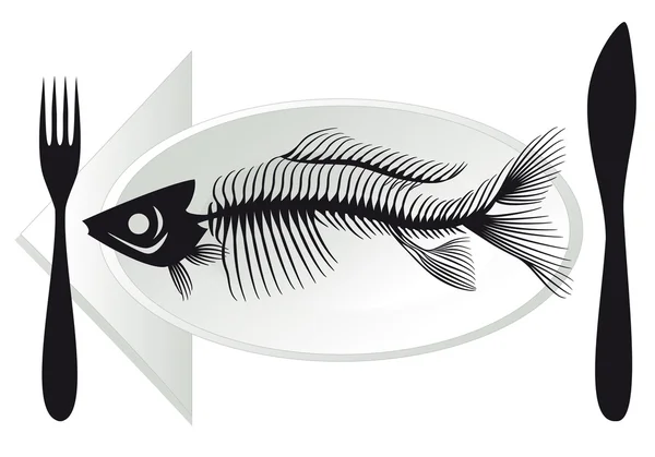 Рыбные кости на тарелке, вектор — стоковый вектор