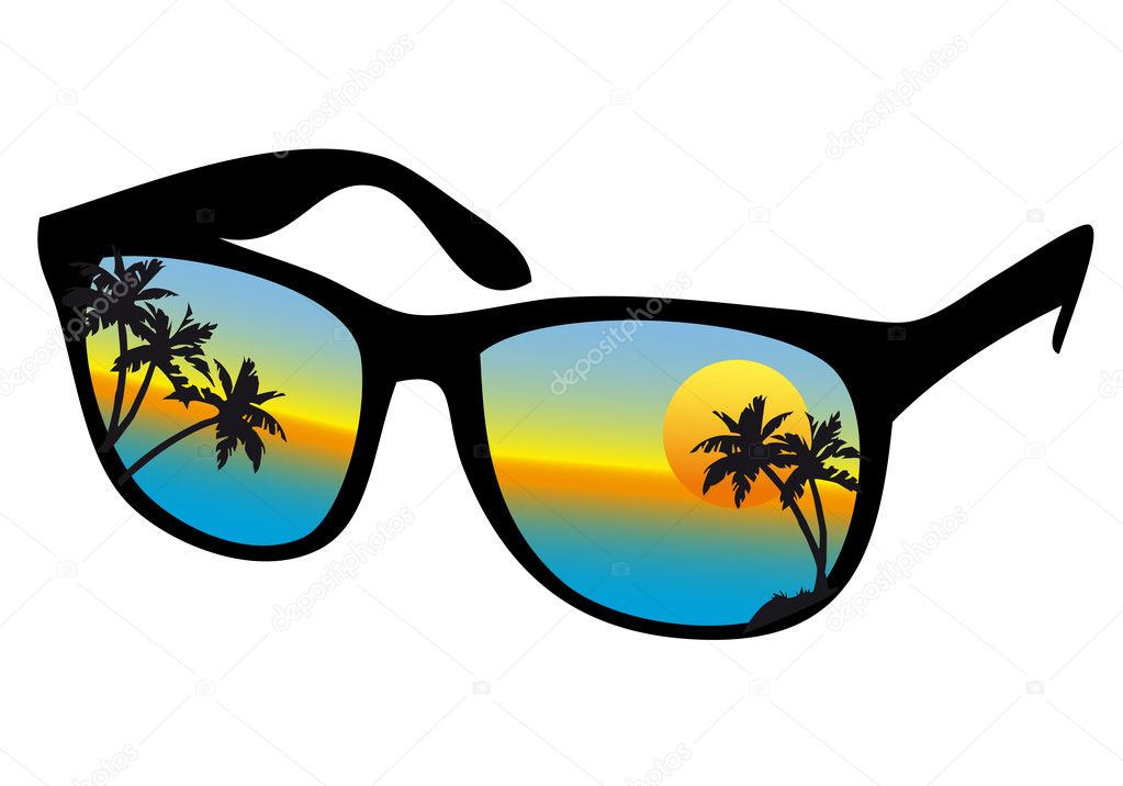 Sunglasses with sea sunset, vector