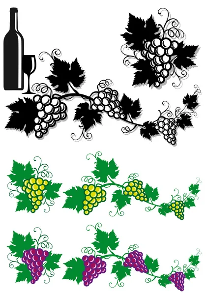 Виноград и виноградные листья, вектор — стоковый вектор
