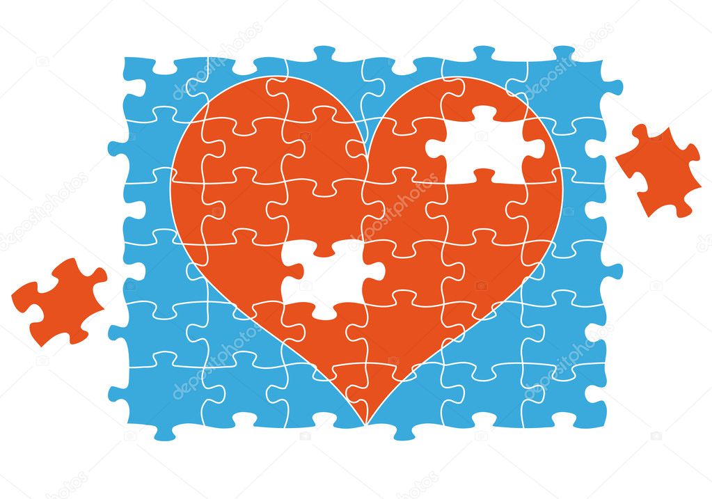 Jigsaw puzzle heart, vector — Stock Vector © beaubelle #6588473