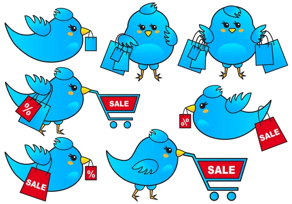 Shopping oiseau bleu, vecteur — Image vectorielle