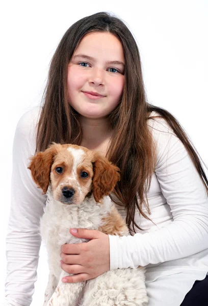 Young girl and puppy — Stock Photo, Image