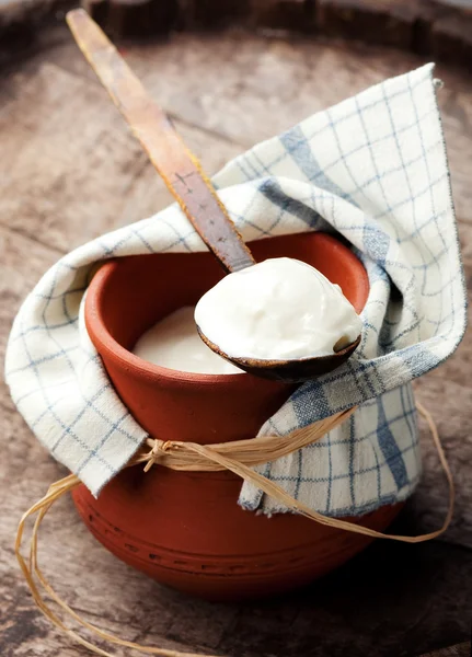 Yogur en maceta de barro —  Fotos de Stock