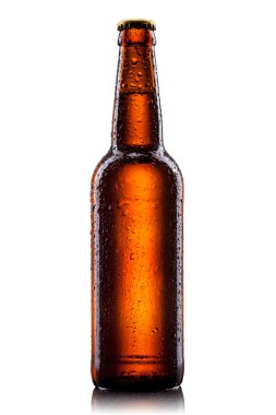 Beer bottle with water drops isolated on white clipart