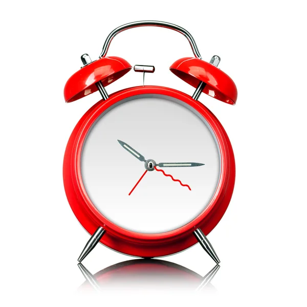 赤い古いスタイル目覚まし時計白で隔離される時間を設定するための準備 — ストック写真