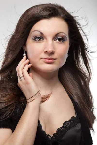 Portrait of attractive young woman on white — Stock Photo, Image