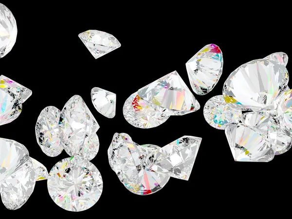 Diamanty a drahokamy, které jsou izolovány na černém — Stock fotografie