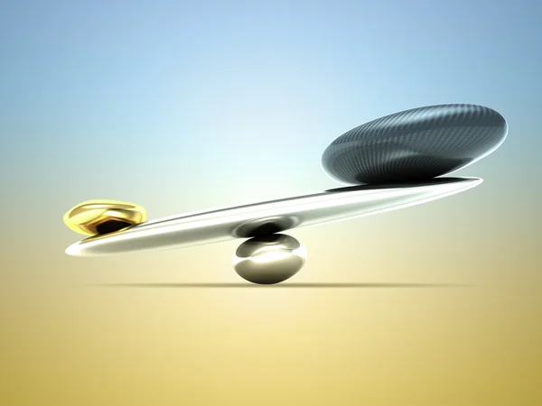 Ağır şey: karbon fiber şekli ve altın ile ölçekler — Stok fotoğraf