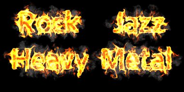 Rock, Jazz and Heavy metal flaming words clipart