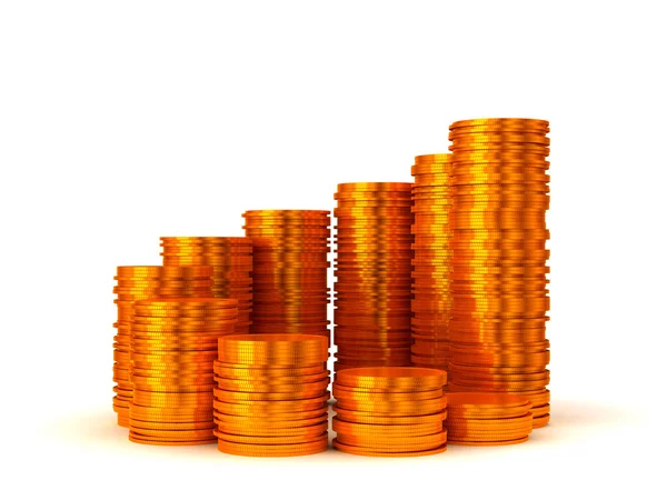 Groei: Gouden munten stapels spiraalvorm — Stockfoto