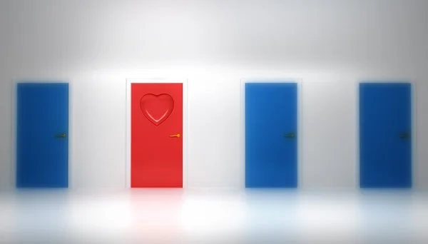 Концепция любви: Красная дверь с формой сердца — стоковое фото
