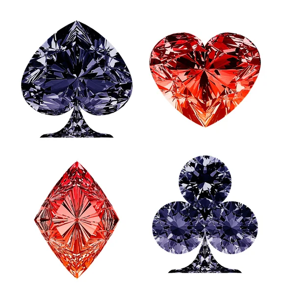 Red and dark blue diamond shaped card suits — Stockfoto