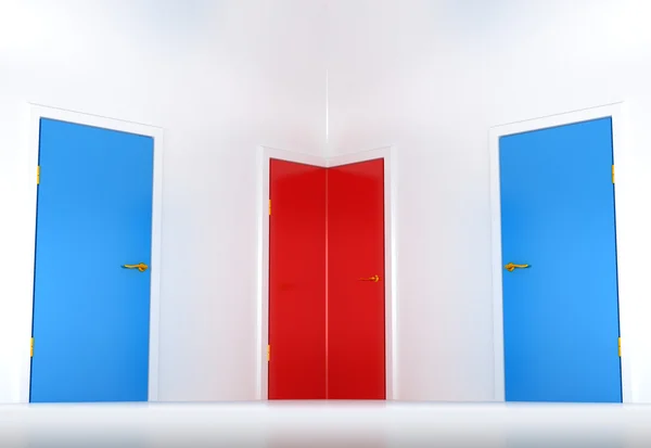 Правильный выбор: концептуальная угловая дверь — стоковое фото