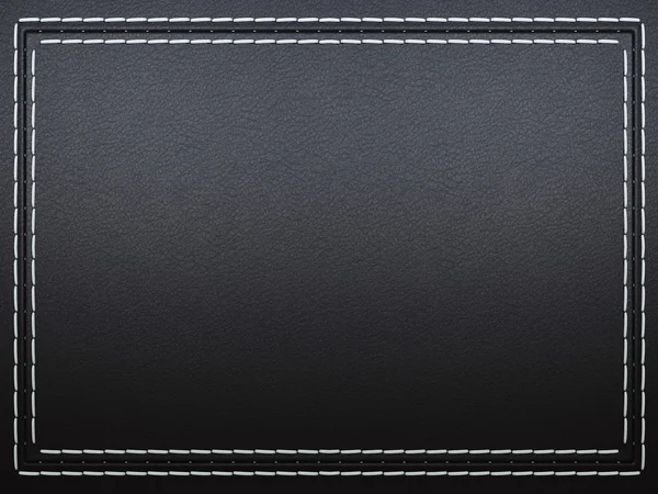 Stitched frame on black leather background — Stock Photo, Image