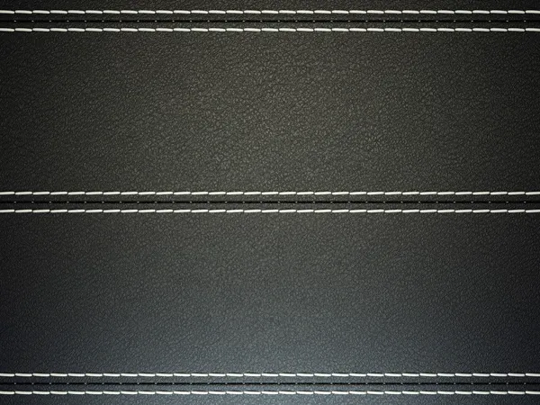 Black horizontal stitched leather background — Stock Photo, Image