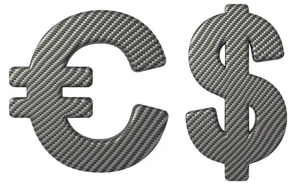 Włókna węglowego czcionki nam Dolar i euro symbole — Zdjęcie stockowe