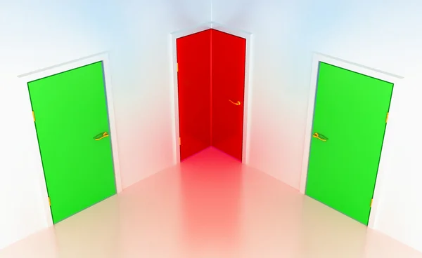 Правильно или нет: концептуальная угловая дверь — стоковое фото