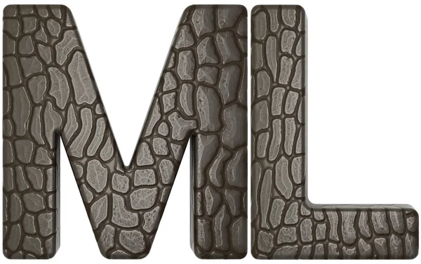 短吻鳄的皮肤字体 m 和 l 大写字母 — 图库照片