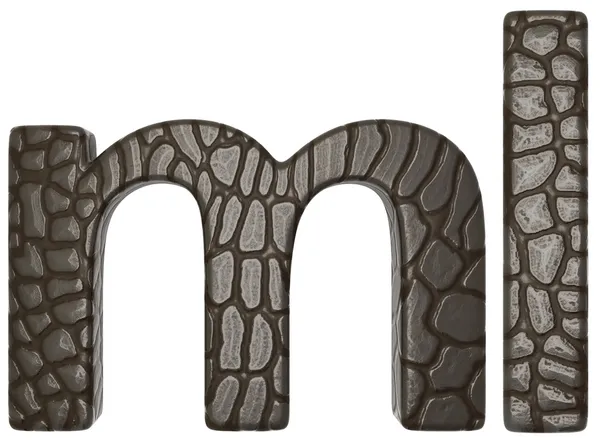 短吻鳄的皮肤字体 m 和 l 小写字母 — 图库照片
