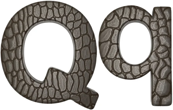 鳄鱼皮肤字体 q 小写字母和大写字母 — 图库照片