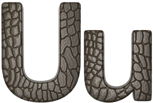 Шрифт из кожи аллигатора U строчные и заглавные буквы — стоковое фото