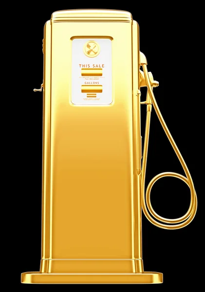 Teurer Treibstoff: Goldene Benzinpumpe schwarz isoliert — Stockfoto