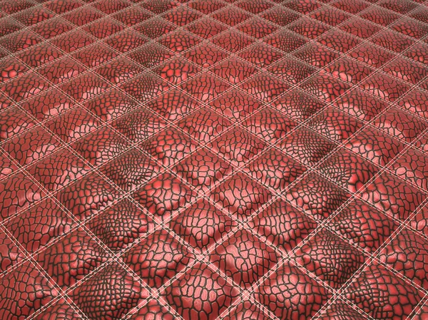 Red Alligator skin with stitched rectangles — Stock Photo, Image
