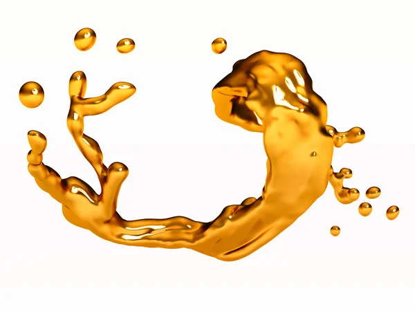 Spatter of liquid gold with drops — Stock Photo, Image