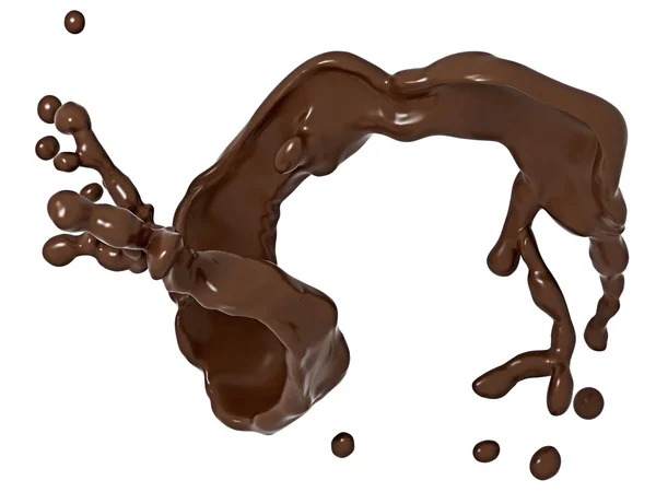 Splash υγρή σοκολάτα με σταγόνες απομονωμένες — Φωτογραφία Αρχείου