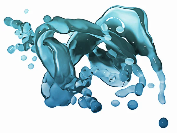 Salpicadura de agua o líquido azul con gotitas — Foto de Stock