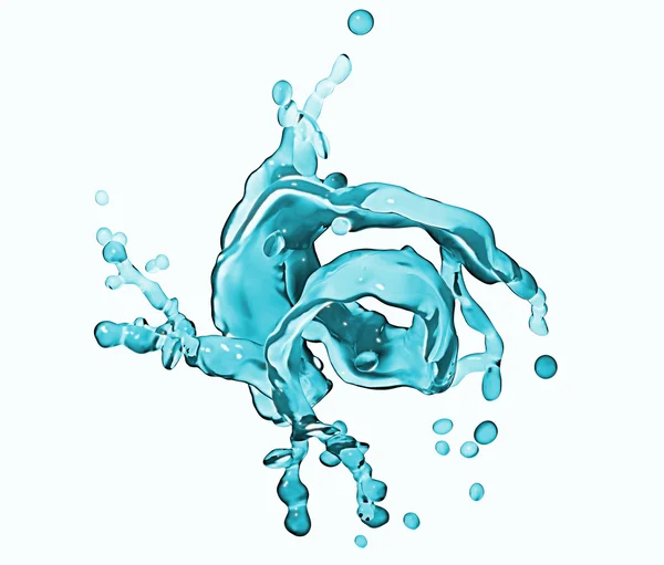 Splash van water met druppels geïsoleerd — Stockfoto