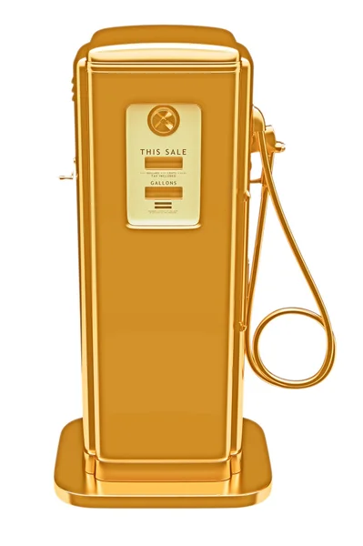 Ценное топливо: золотой газовый насос изолирован — стоковое фото