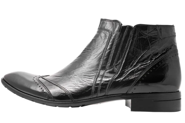 Černá kožená Pánská bota izolované — Stock fotografie