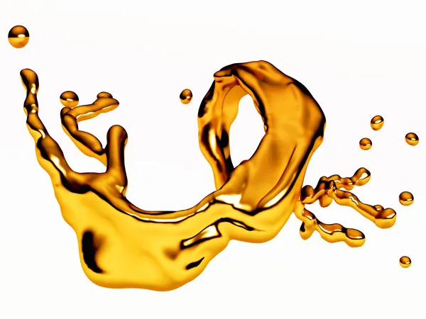 Splash of liquid molten gold with drops — Stock Photo, Image