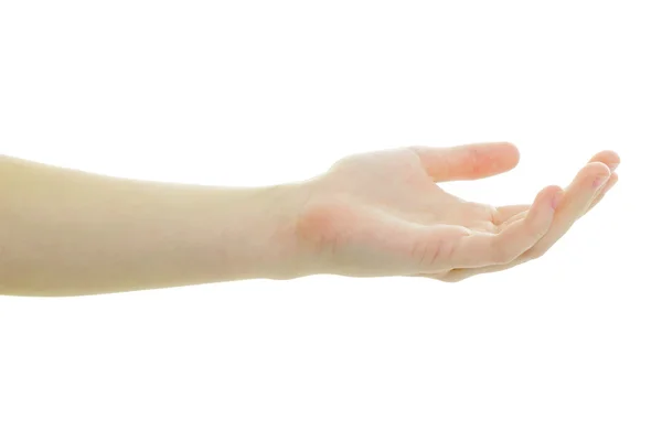 Hand des Mädchens auf weißem Hintergrund — Stockfoto