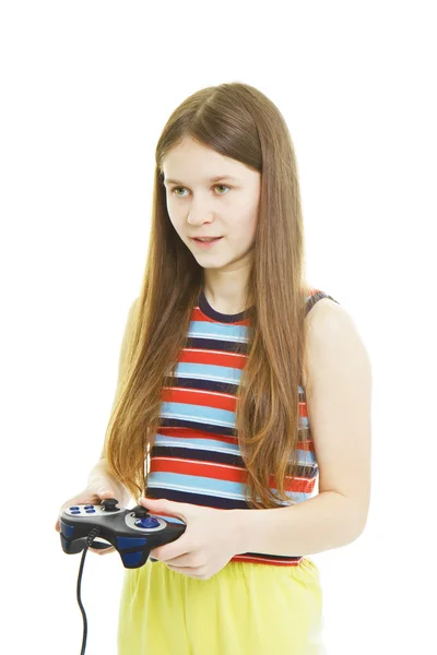stock image Girl plays video console game