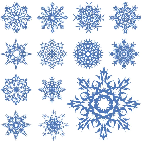 Vector set of different snowflakes — Stock Vector