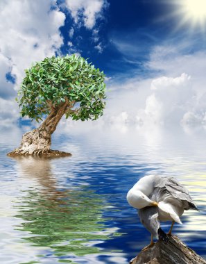 Tree, seagull and sea clipart